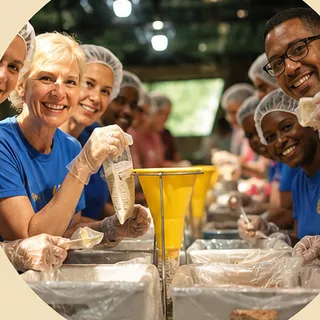 Rotary volunteers at the packing line